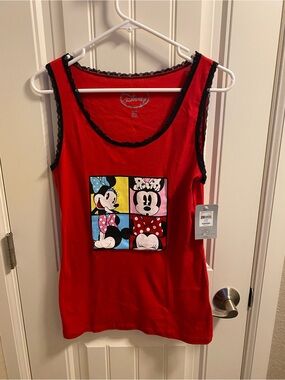NWT Disney XL Juniors Pajama Tank Top Red Black Lace Minnie Mouse Shirt 15 17